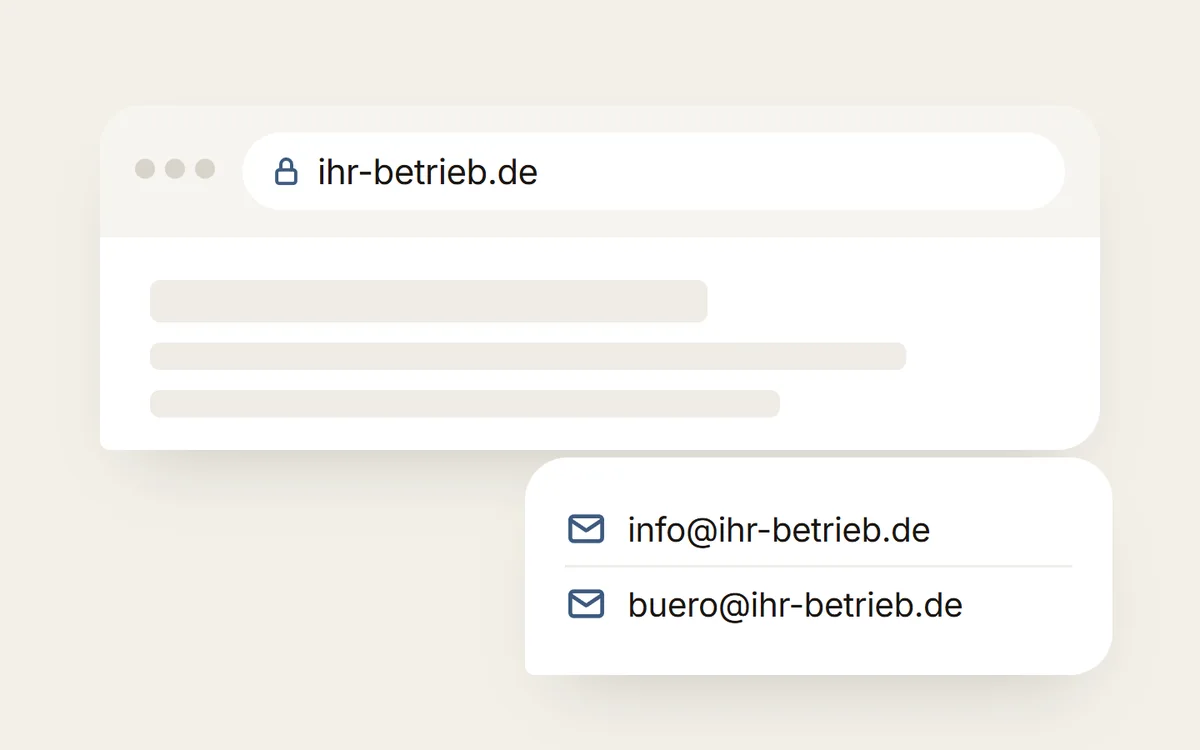 Beispielansicht: eigene Domain und Postfächer