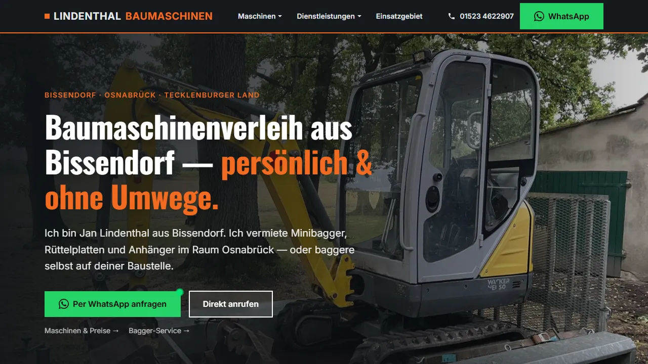 Startseite der Website von Baumaschinen Lindenthal