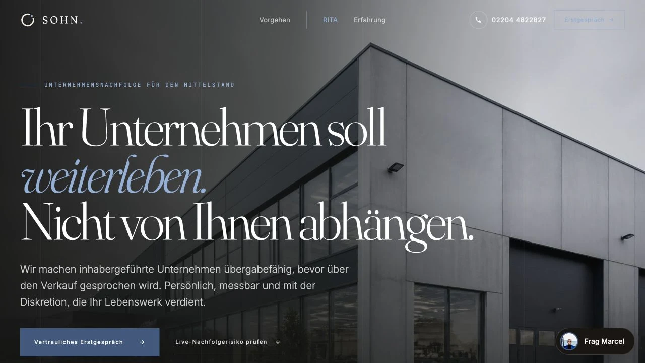 Startseite des beschriebenen Angebots zur Unternehmensnachfolge